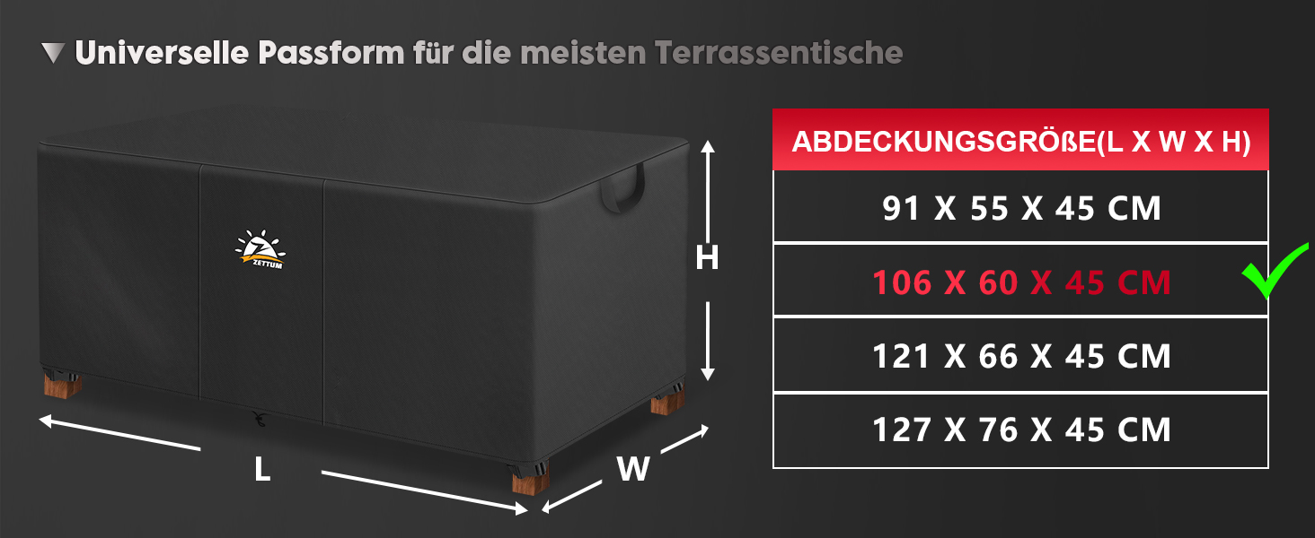 Чохол для садово-патіо меблів Zettum, 600D Oxford PU, водонепроникний, 106x60x45 см