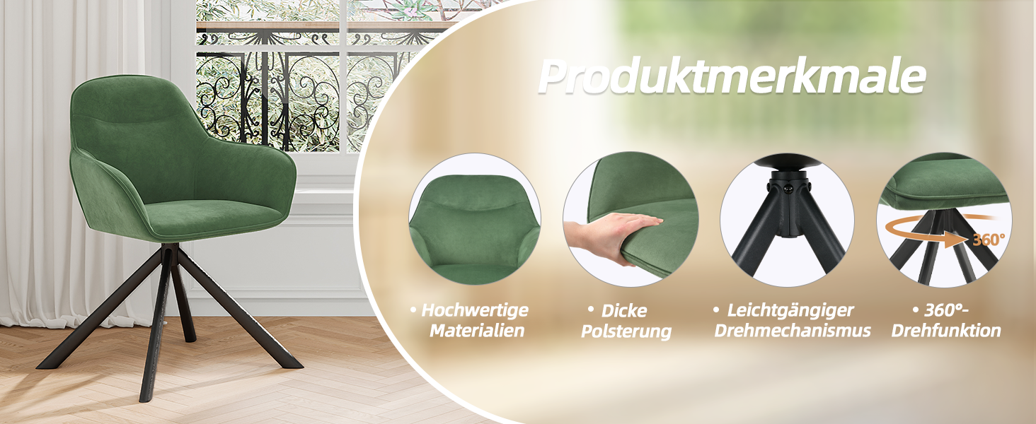 Набір обертових стільців для їдальні з підлокітниками (2 шт.), зелені