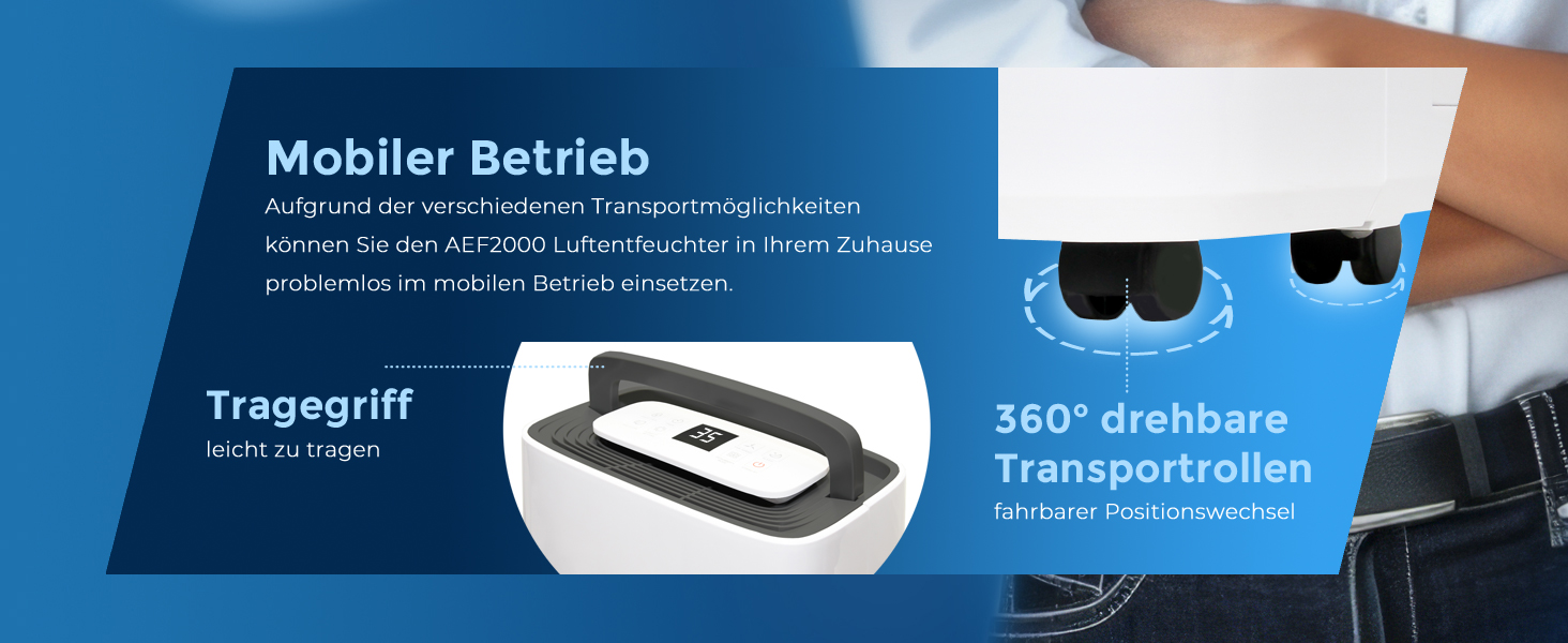 Електричний осушувач повітря AEF2000 - 20 л/день, до 30 м², тихий, з автовимкненням, гігростатом та сенсорним дисплеєм. Ідеально для спальні та ванної кімнати