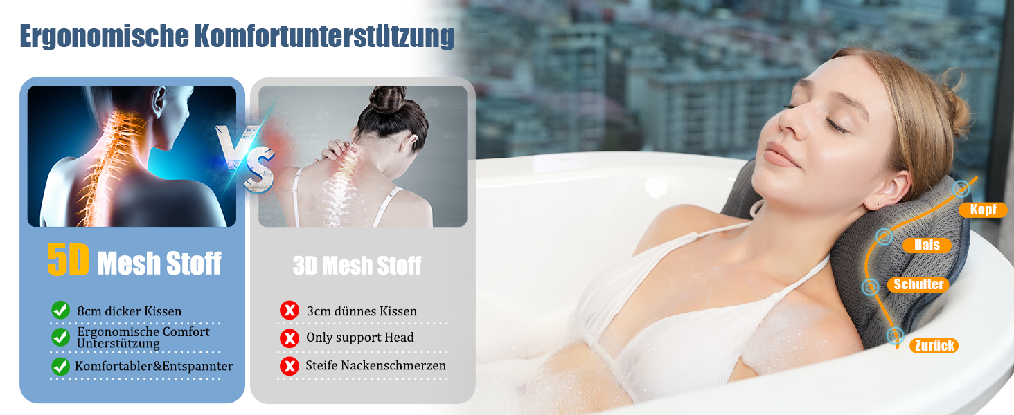 Подушка для ванни на все тіло з підтримкою шиї, плечей та попереку. Подушка для ванни з повітряної сітки 5D для жінок, сірого кольору.