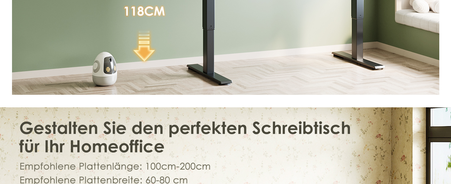 Регульований стіл OffiGo з 2 моторами: чорний, USB-C, 100-200 см, 3 пам'яті