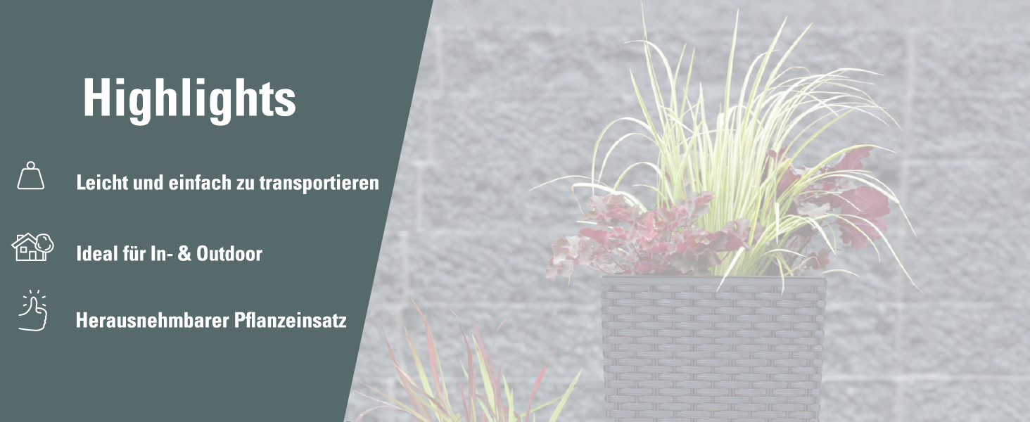 Пластиковий горщик Prosperplast з ротангу, 26.5 x 26.5 x 50 см, антрацит, для дому та саду