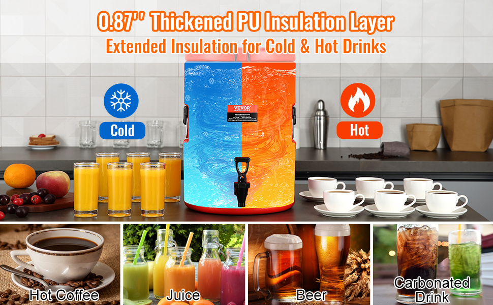 Диспенсер для гарячих та холодних напоїв VEVOR, 17.2 л, з нержавіючої сталі. Диспенсер для води, кави, молока, соку.