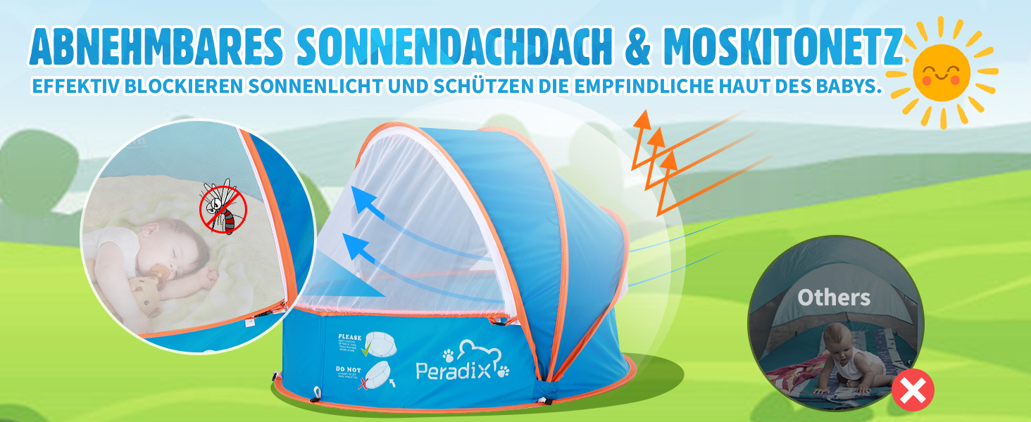Дитяче ігрове басейн Peradix 4-в-1 з UV-захистом, басейн з кульками, намет, пляжний намет з москітною сіткою, портативне ігрове намет, басейн з кульками, сонцезахист, літо, для дітей (Блакитний)