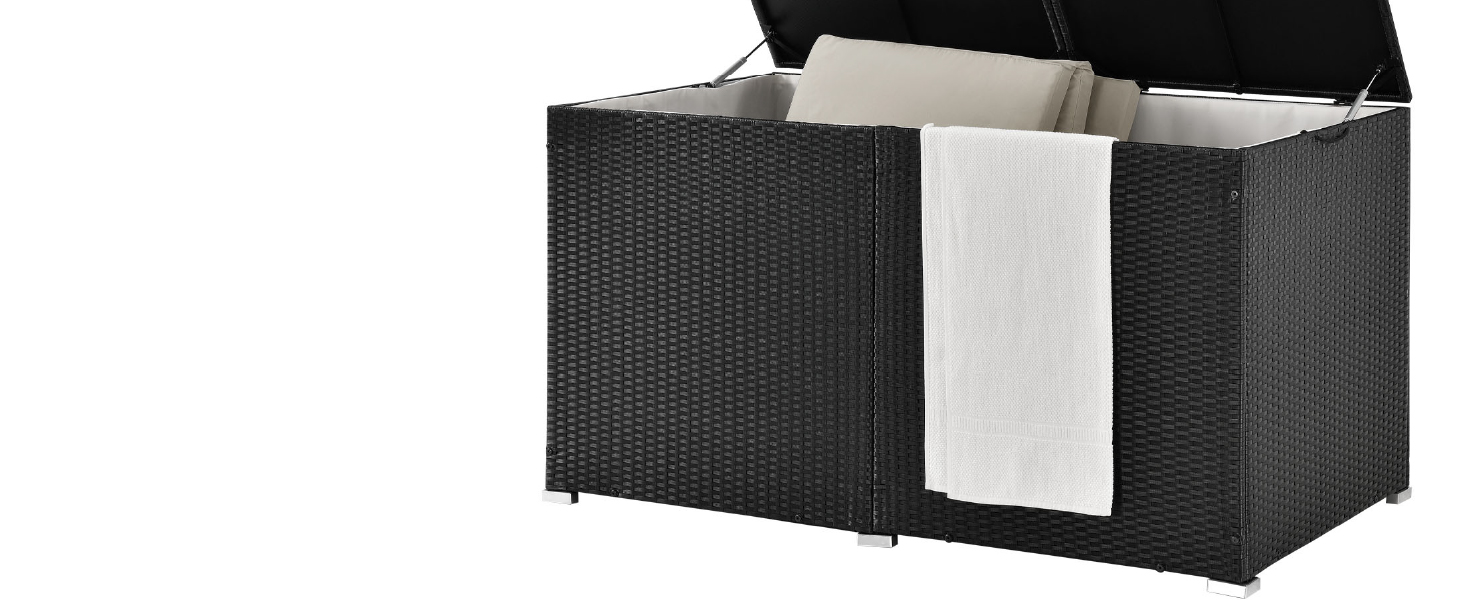 Ящик для подушок Juskys Ikaria 950л з кришкою з автопідйомом та внутрішньою підкладкою - Садова скриня 145x82x79 см чорна