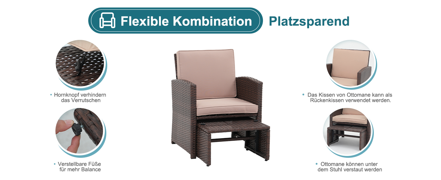 Садовий набір меблів з ротангу OC Orange-Casual 5 предметів: диван, крісла, столик, пуфи, подушки - бежевий