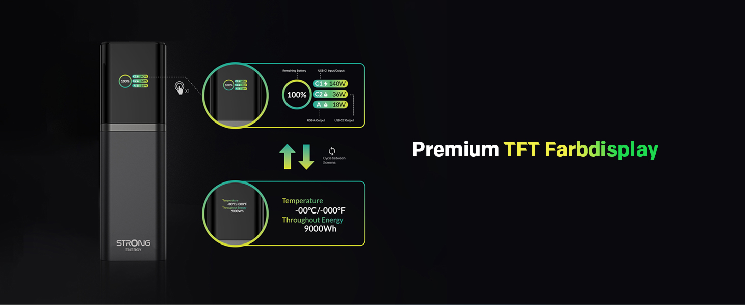 Power Bank STRONG S-19, 12000mAh, 176W, USB-C PD 3.1 + UFCS, TFT-дисплей, для iPhone, Galaxy, MacBook, iPad, 12000 мАг