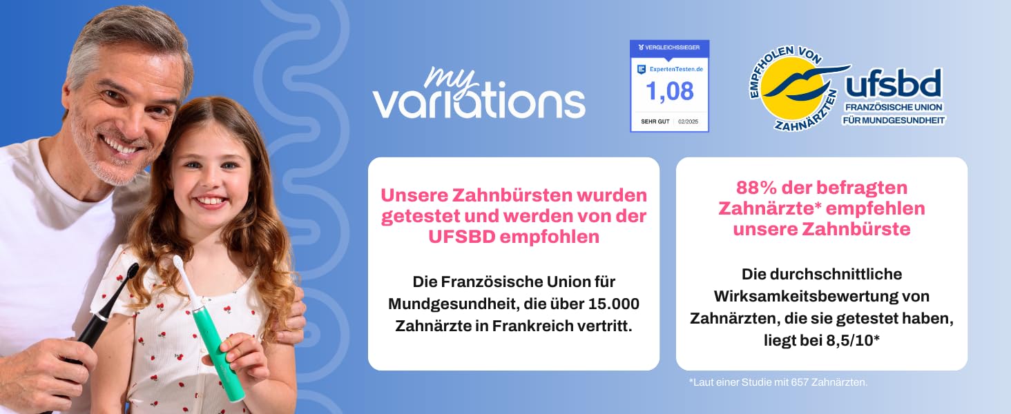 Електрична зубна щітка My Variations чорна: 5 режимів, таймер 2 хв, акумулятор до 1 місяця, 1 насадка