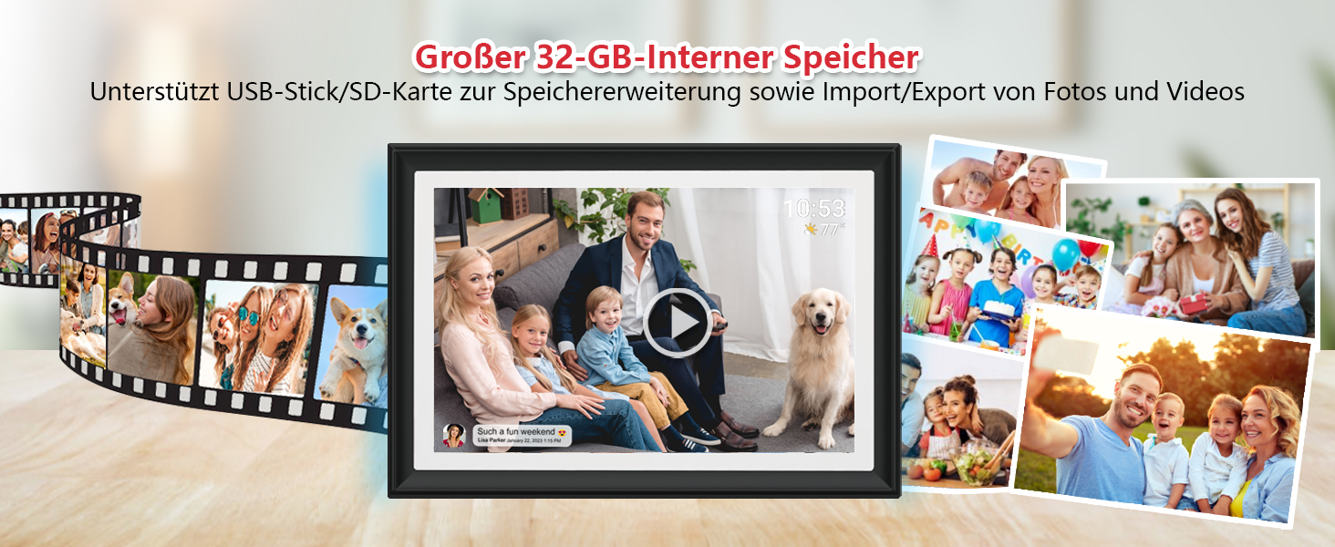 FRAMEO Цифровий фоторамка 15.6 дюймів WiFi, FHD 1920x1080, 32GB, IPS сенсорний екран, автоповорот, кріплення на стіну. Діліться фото та відео через додаток FRAMEO