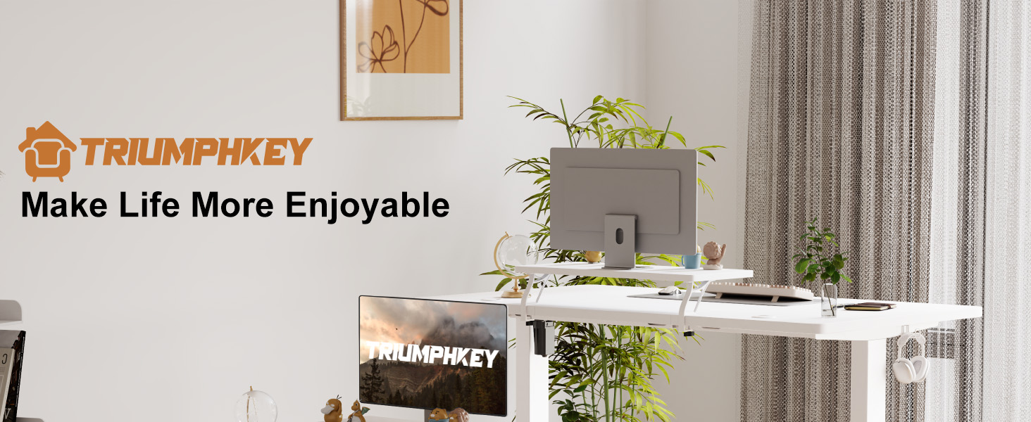 Стіл TRIUMPHKEY з регулюванням висоти 160x70см з підставкою для монітора, електричний, білий