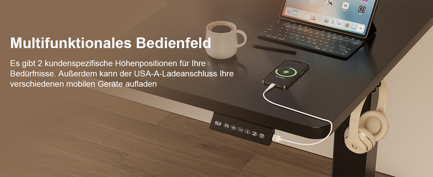 Регульований за висотою стіл JUMMICO з підйомним механізмом, пам'яттю, 110 x 60 см, чорний