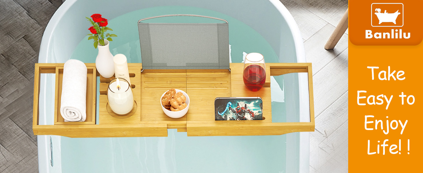 Висувна поличка для ванни - регульована доріжка для ванни. Неслизька поличка для ванни. Підходить для більшості ванн. Утримує книгу, iPad, телефон, склянку, свічку. Преміум-якість, натуральні матеріали.