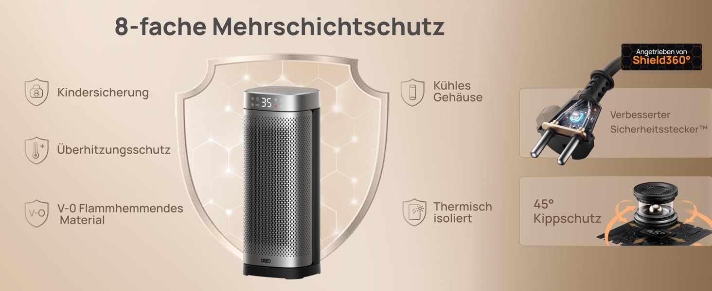 Електричний обігрівач Dreo 16 дюймів з термостатом, 70° обертання, дистанційне керування, захист від перекидання та перегріву, тихий керамічний вентиляторний обігрівач для дому, сріблястий