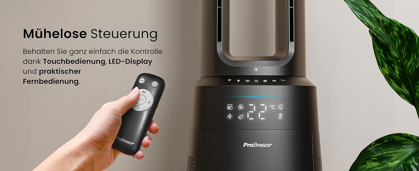 Вентилятор Pro Breeze OmniAir з очищувачем повітря 105 см, 10 швидкостей, HEPA 13, LED дисплей, пульт ДУ, 5 режимів, тиха робота, чорний