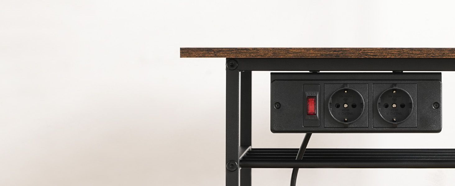 Стелаж для кухні з розетками, підлоговий, бакалійний, 35 x 48 x 135 см, 4 гачки, станція для кави з тримачем для пляшок та гачками, вінтажний коричневий та чорний ABRHR23UE01