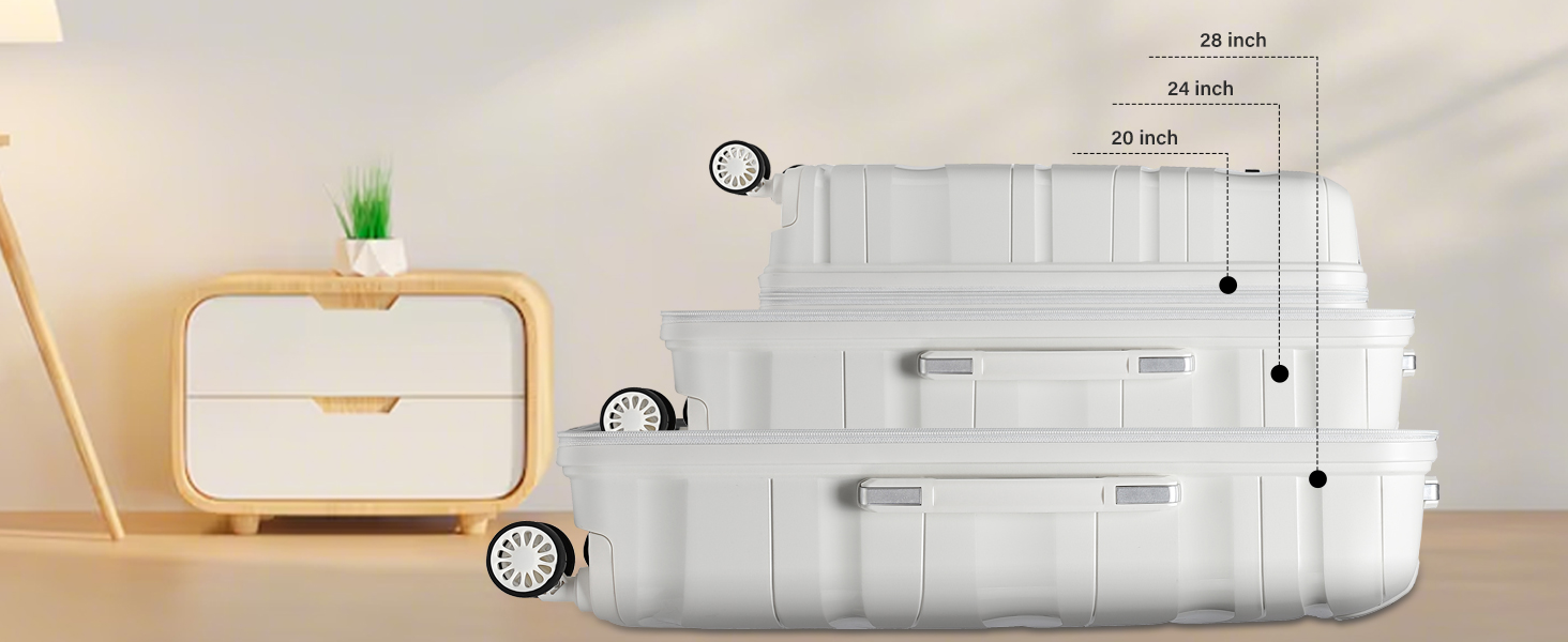 KONO Чемодан середнього розміру 65 см з поліпропілену з TSA замком, 65x46x26.5 см (Крем-білий)