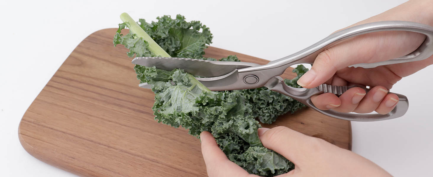 Кухонні ножиці важкі – з нержавіючої сталі 3Cr14, міцні для м'яса, птиці та овочів, з відкривачем пляшок, придатні для миття в посудомийній машині, 22,8 см, 5 років гарантії, сріблястого кольору