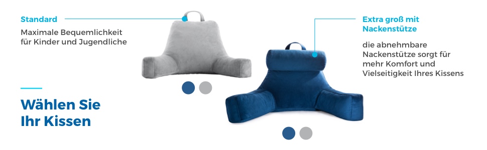 Подушка для спини Linenspa з підтримкою шиї - велика, з піною з пам'яті, для відпочинку та читання, з м'яким велюровим чохлом, сірого кольору