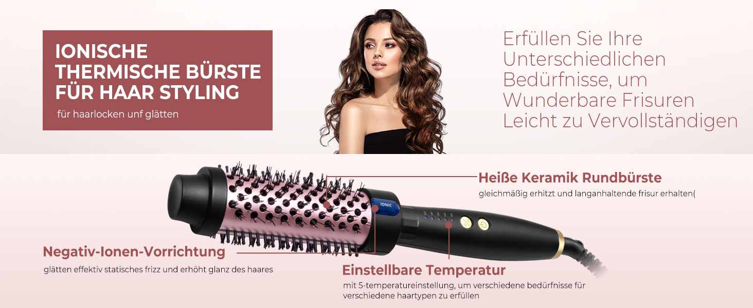 UKLISS Hairstyler 5 в 1: Фен-щітка, плойка, випрямляч для волосся (Чорно-рожевий)