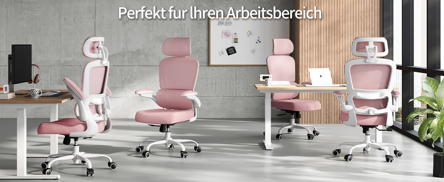 Офісне крісло TRALT Ergonomic - ергономічне крісло з регульованою підтримкою попереку та підголівником, ігрове крісло, крісло для дому, офісу, для великих людей (Рожеве)