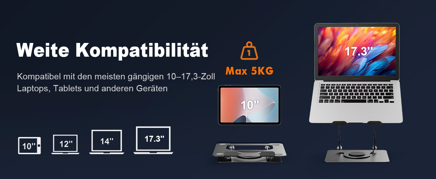 Підставка для ноутбука GRIFEMA GB1050: Регульована, складана, 360° поворотна, чорна - для MacBook, Dell, ноутбуків 11-17 дюймів