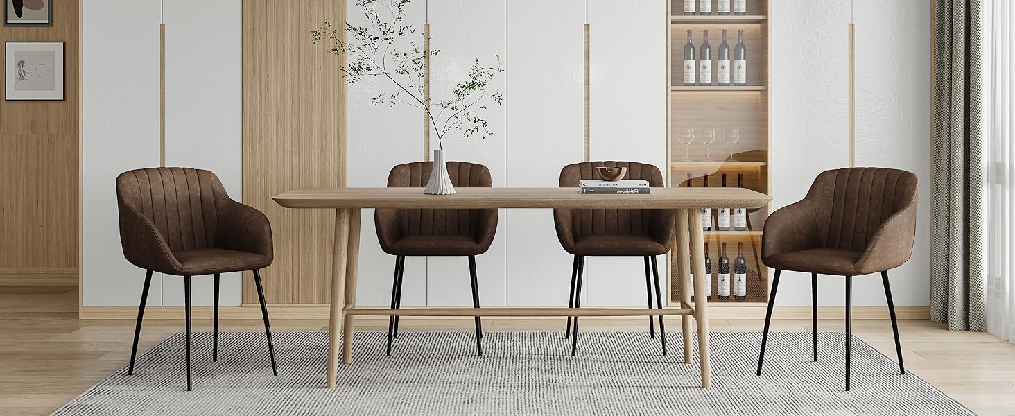 Обідні стільці для їдальні з підлокітниками, комплект 4 шт, темно-коричневі. М'яке сидіння з поліестеру для кухні, вітальні, спальні