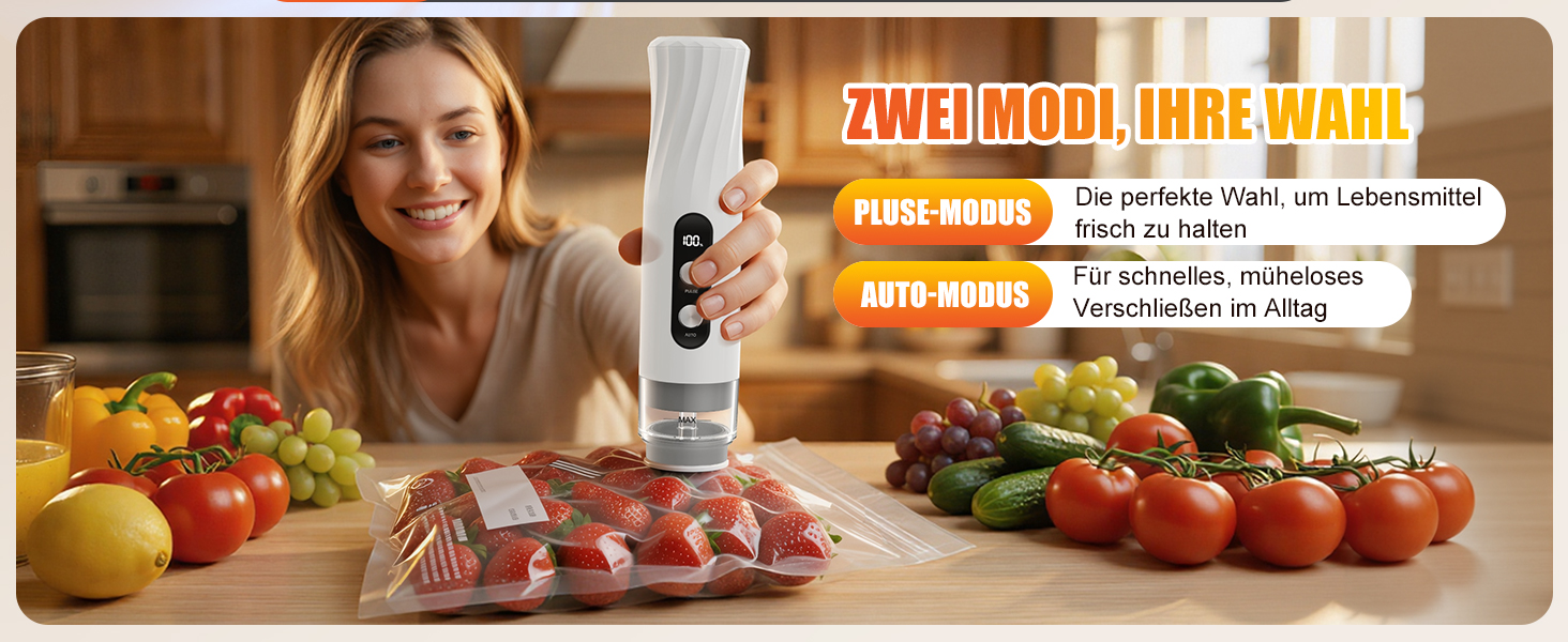 Вакууматор Babacom портативний з резервуаром для води, потужність 60кПа, автоматичний вакуумний пакувальник з пульс-функцією для делікатних продуктів, 20 багаторазових пакетів у комплекті