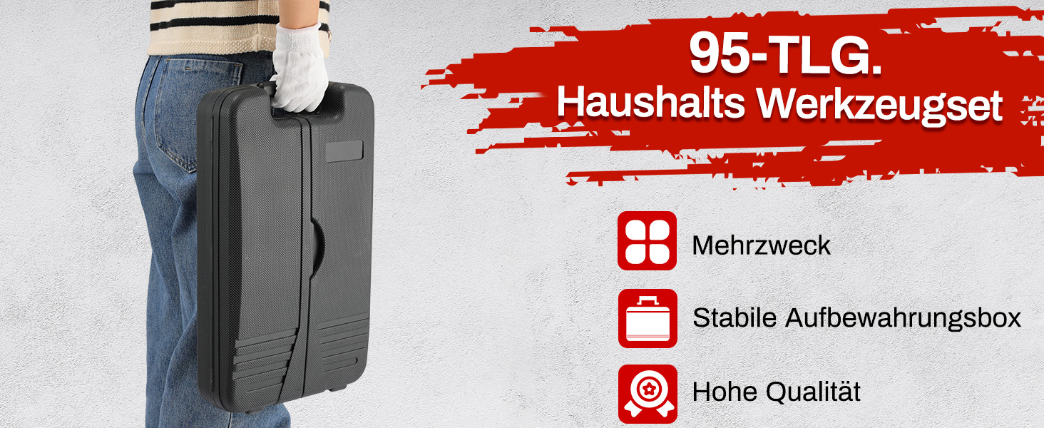Набір інструментів 95 предметів у пластиковому кейсі Werkzeugkoffer: набір для дому, авто, гаража з тріскачкою, викрутками та ключами