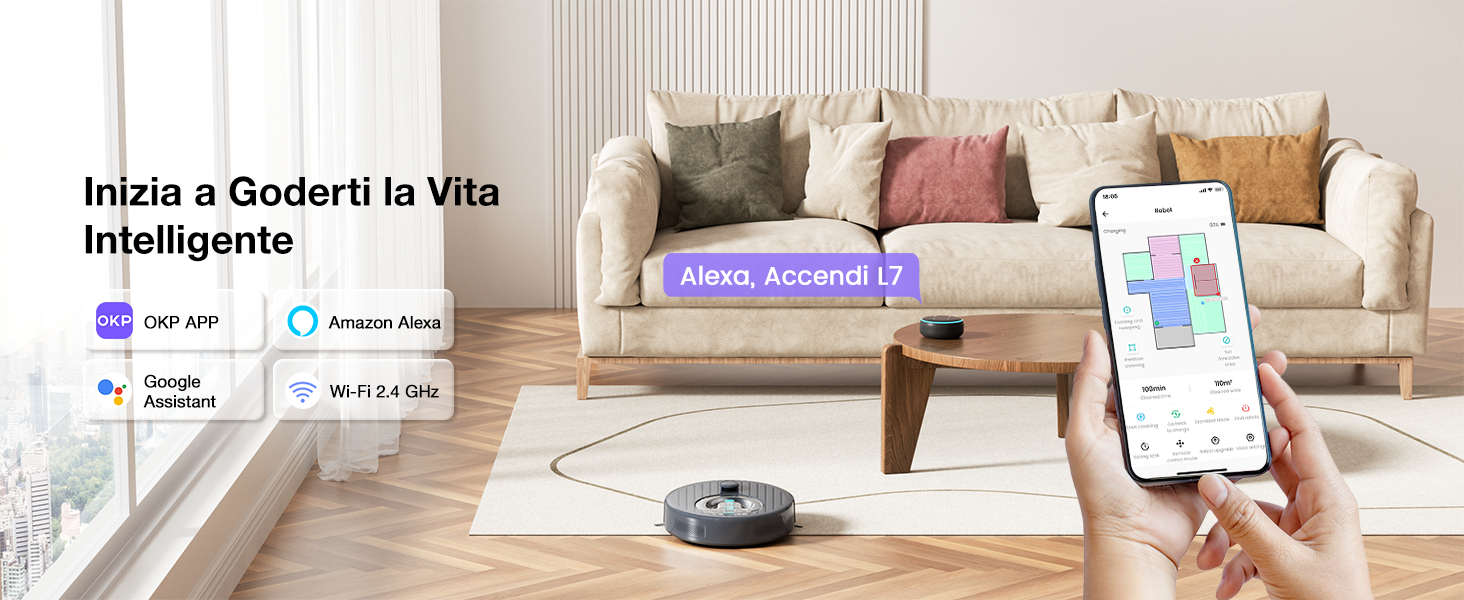 Робот-пилосос OKP L7G 3-в-1 з функцією миття, 6000Pa, LiDAR, 150 хв, WiFi, Alexa, для тварин, килимів, твердих підлог, сірий