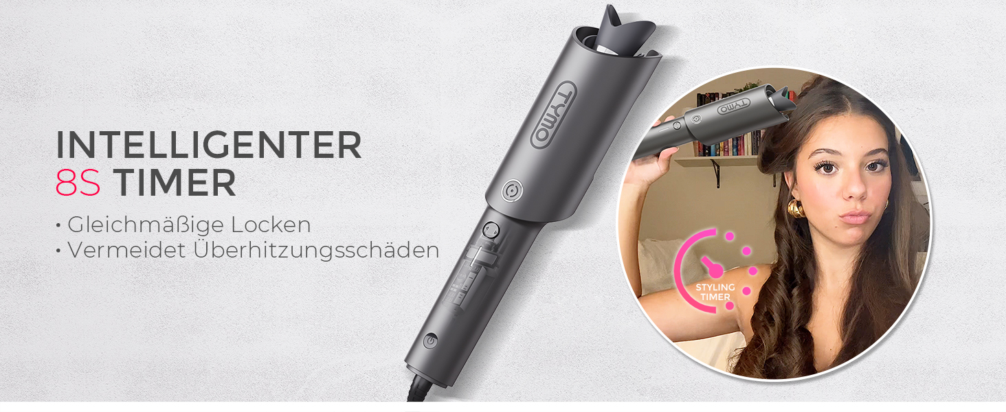 Автоматичний локон-стайлер TYMO CURLPRO - 25 мм, захист від перегріву, 3 температурні режими (160-210°C), для великих та маленьких локонів, металевий сірий