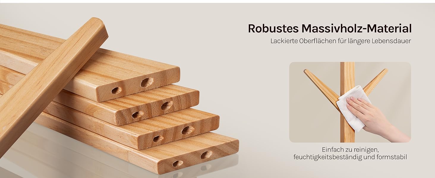 Вільхувана вішалка для одягу WOLTU з 8 гачками, 180 см, дерев'яна, настінна, для дому