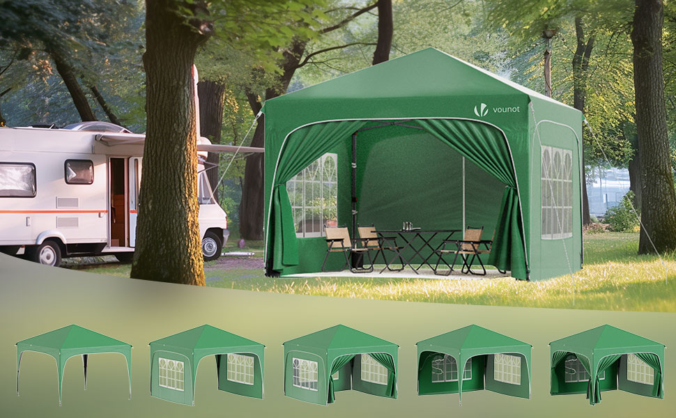Альтанка садовий VOUNOT® 3x3м з бічними стінками та мішками для фіксації, водонепроникний шатер для вечірок, складна, зелена