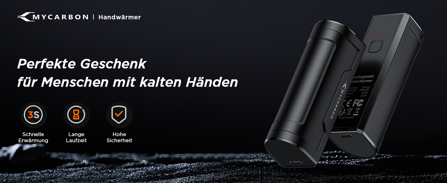 Електричний грілка для рук MyCARBON 10000 mAh USB-C, 9 годин роботи, 3 режими, багаторазовий, для жінок та чоловіків, подарунок для кемпінгу, туризму, гольфу