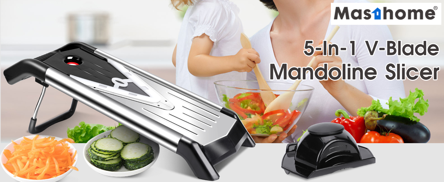 Машхом Мультиінструмент для нарізки овочів 5-в-1, Mandoline з нержавіючої сталі, тертка для овочів, фруктів, картоплі, помідорів, цибулі, 40см, з рукавичками