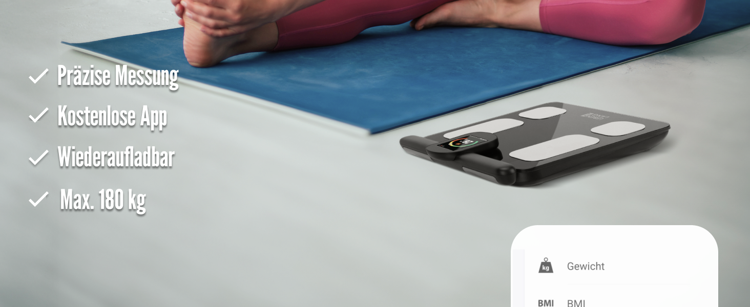 Вага для тіла LEBENLANG з датчиками рук - Великий дисплей & підключення до програми | 29 показників до 180 кг | Аналіз складу тіла (жир, м'язи)