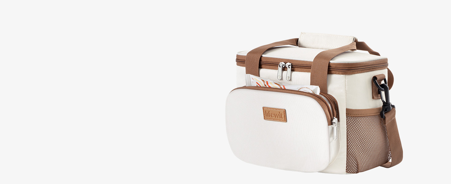 Термосумка-холодильник Lifewit 9л бежева: сумка-холодильник для обіду, пляжу, подорожей, роботи. Складана, водонепроникна