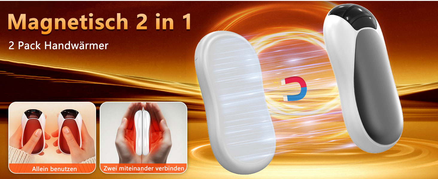 Електричні грілки для рук 2 шт. - Магнітні кишенькові грілки AI, перезаряджувані, 36 годин роботи, багаторазові, компактні грілки для дітей, чоловіків, жінок, білий екран