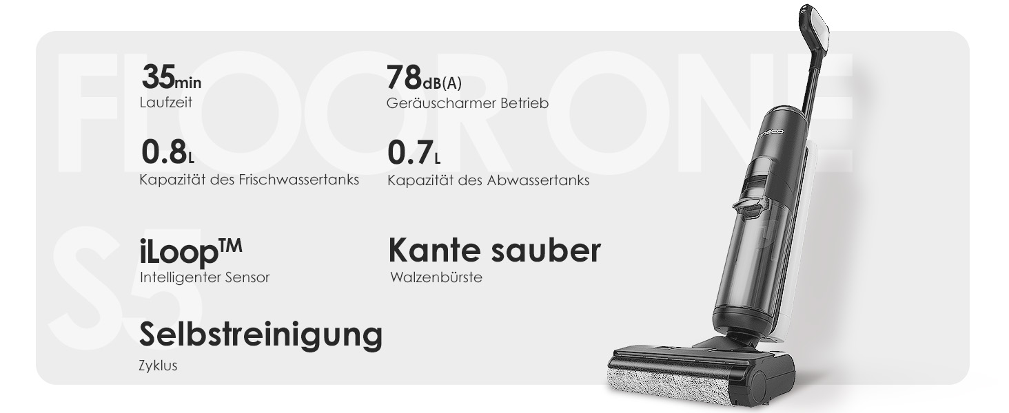 Tineco Floor One S5: Розумний акумуляторний пилосос 2-в-1 для вологого та сухого прибирання з технологією iLoop, для твердих підлог та шерсті тварин
