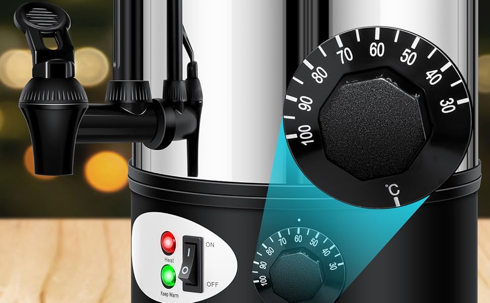 Глювайновий котел KESSER® 8L з нержавіючої сталі: котел для глінтвейну з термостатом, 10 склянок, дисплей рівня, кран, сріблястий