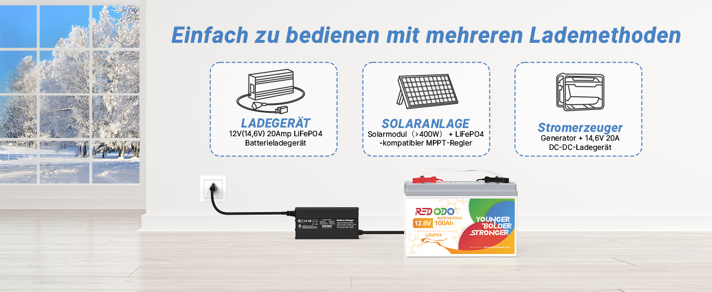 Акумулятор Redodo 12V 100Ah LiFePO4, 100A BMS, літієва батарея глибокого циклу 4000-15000 циклів, максимальна потужність 1280 Вт, ідеальна заміна свинцево-кислотних акумуляторів для караванів, кемпінгу, сонячних домашніх систем, човнів (12V100Ah з самонагріванням)