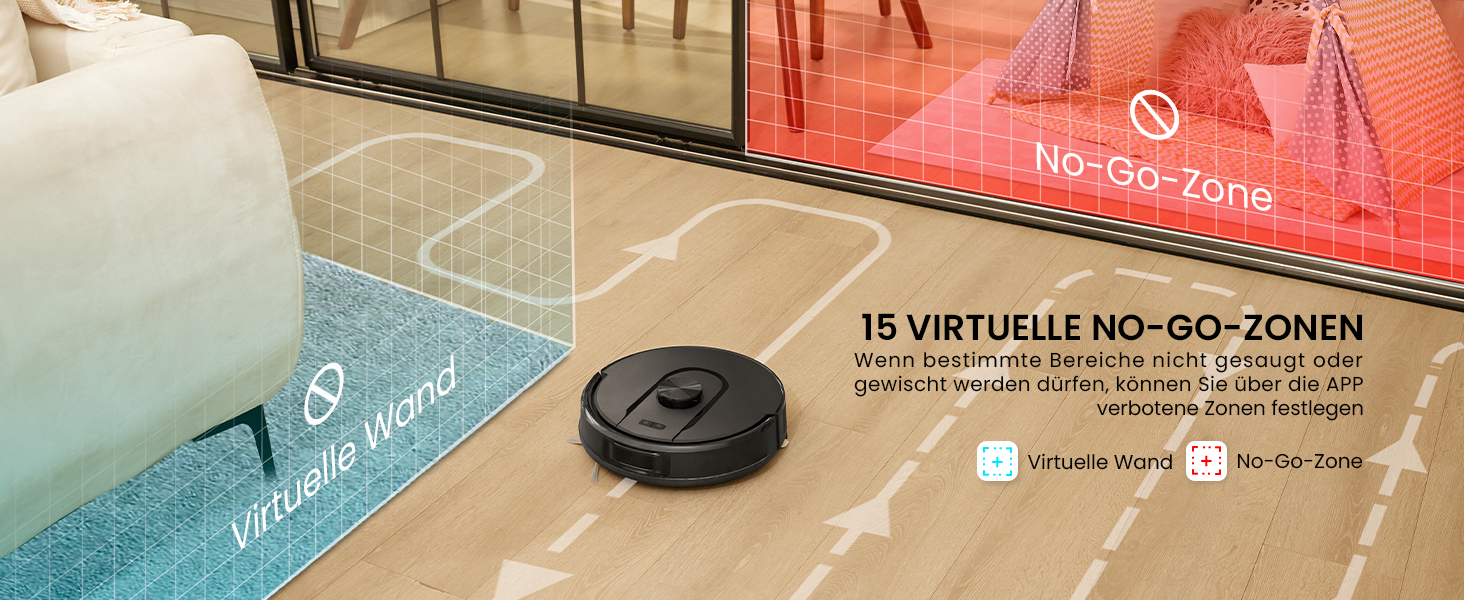 Робот-пилосос Vexilar W11 з функцією миття, 3 л, потужність 6000Pa, час роботи 180 хв, LiDAR навігація, 15 зон заборони, керування через додаток, для килимів та шерсті тварин