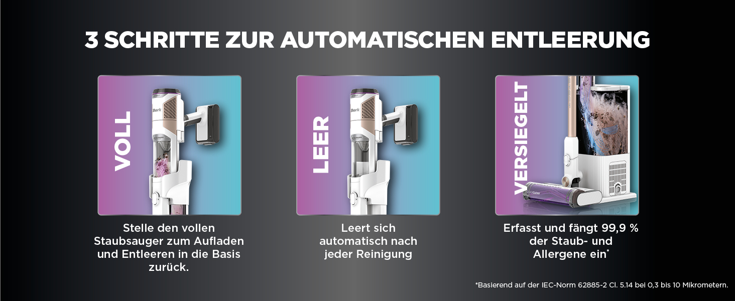 Shark акумуляторний пилосос Clean & Empty з базою самостійного очищення, до 40 хв роботи, бездротовий, для шерсті тварин, килимів та твердих підлог, з LED-підсвічуванням, тихий, білий/блакитний, BU3521EU