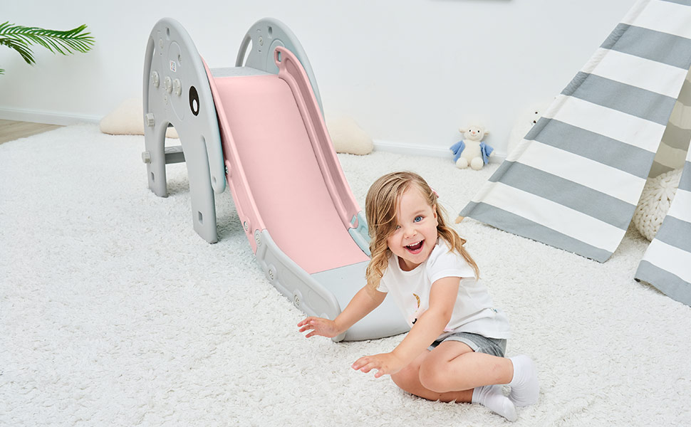 Дитяча гірка Baby Vivo для дому та саду. Пластикова гірка-слоник з округлими кутами, кавово-коричневого кольору (рожевий/сірий)