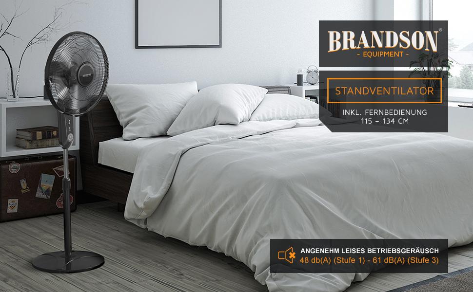 Вентилятор Brandson підлоговий, 60 Вт, з пультом, дисплеєм, осциляцією 80°, регульована висота, 3 швидкості, нахил голови 35°, чорний