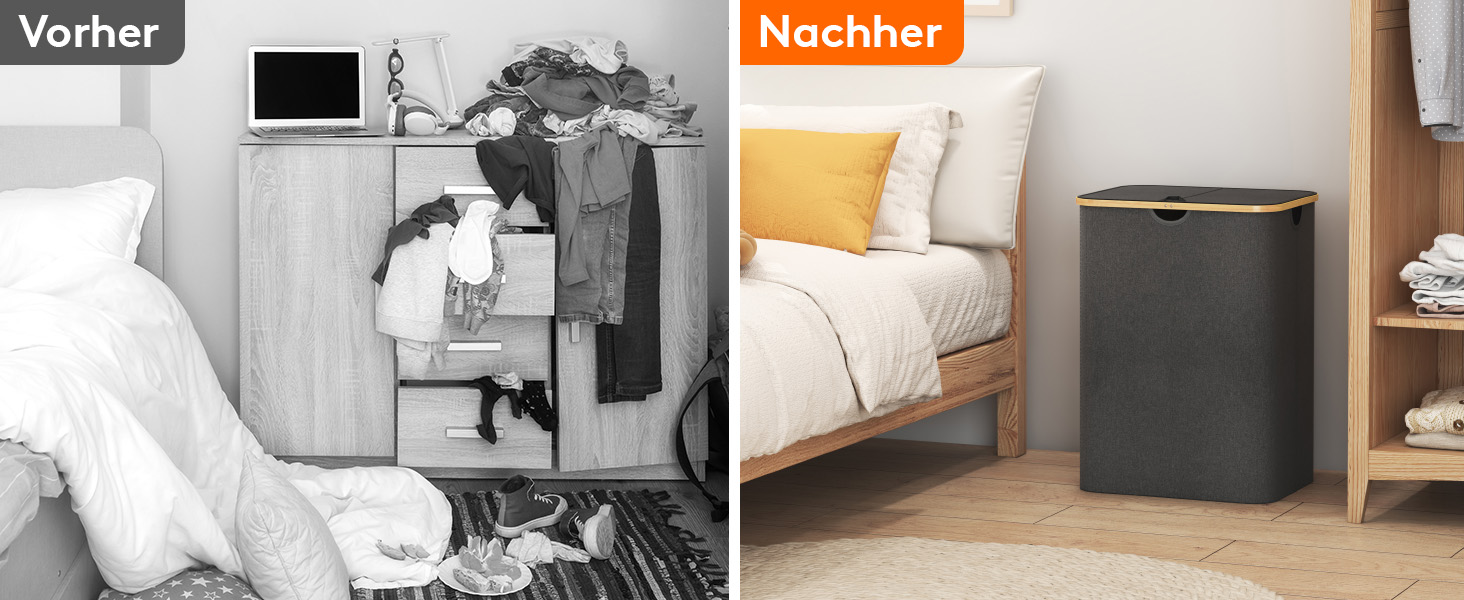 Кошик для білизни Lifewit 150L з кришкою, сортувальник для білизни з 3 відділеннями, велика коробка для білизни, сірий