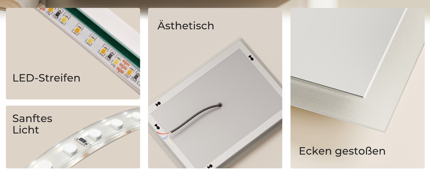 Дзеркало для ванної кімнати з підсвічуванням LED, 70x50 см, регульоване світло 6500K, сенсорне керування, вертикальна/горизонтальна установка