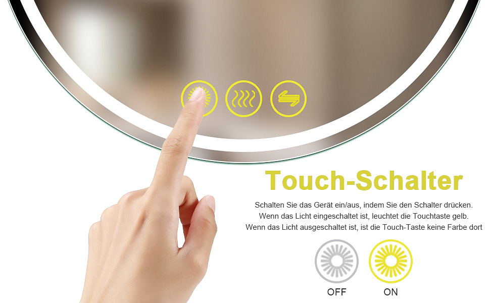 Дзеркало для ванної кімнати Badspiegel Oval з підсвічуванням 50 x 70 см, сенсорне управління, регулювання яскравості, 3 кольори світла, антизапарник, для ванної кімнати, 3000K-6400k