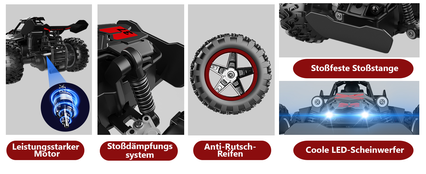 Радіокерований позашляховик 2.4GHz, LED підсвічування, швидкість 15+ км/год, іграшка для хлопчиків, чорно-червоний
