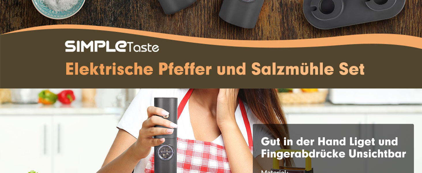 Електричний набір млинків для солі та перцю SIMPLETASTE, USB-аккумуляторні, керамічний механізм помолу, 2 шт.