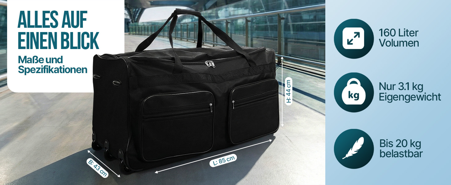 Дорожня сумка на колесах MONZANA XL 85л, сумка-тролей з телескопічною ручкою та підставками, м'який дорожній багаж (Темно-синій, 70x36x34см)